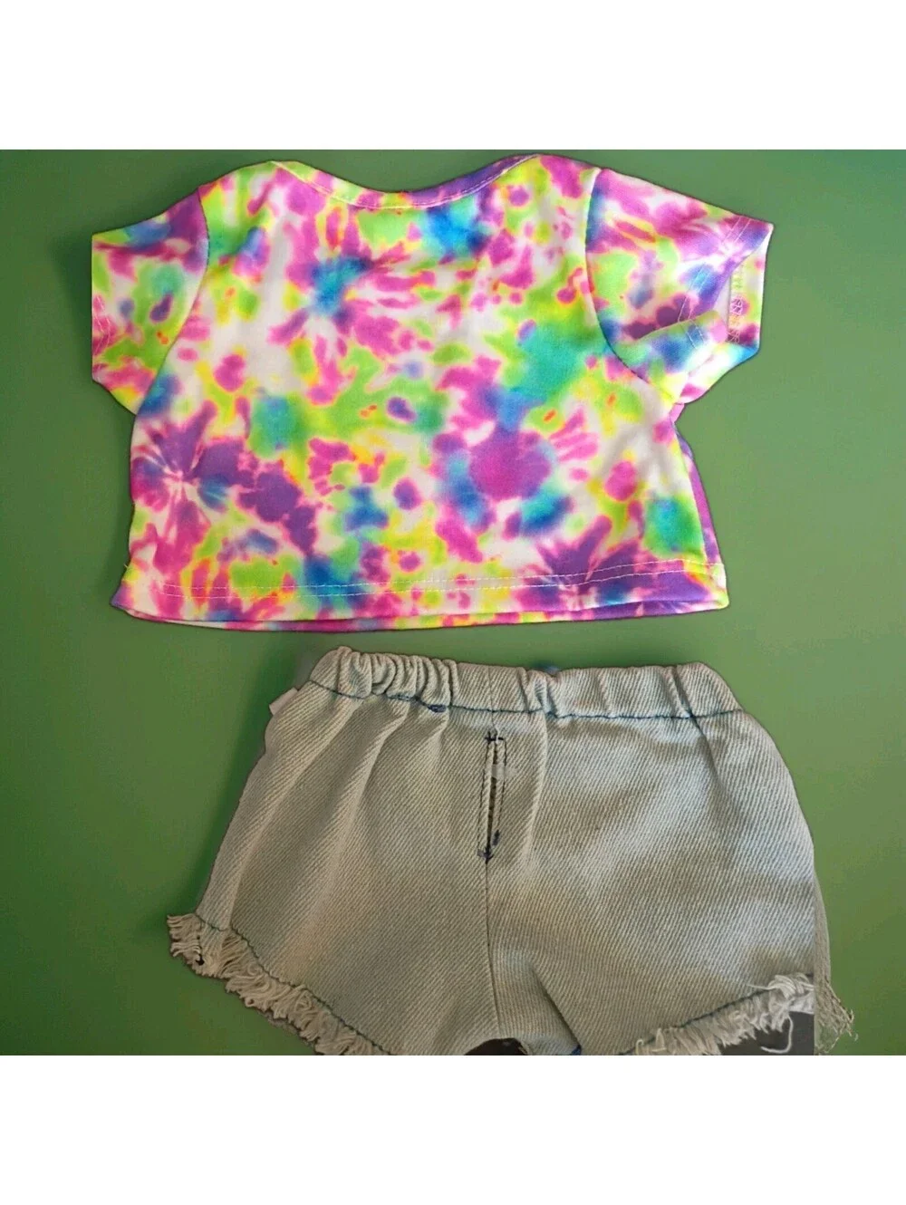 Build-A-Bear Workshop Tie Dye Birthday Shirt Jean Shorts Outfit Great Wolf Lodge